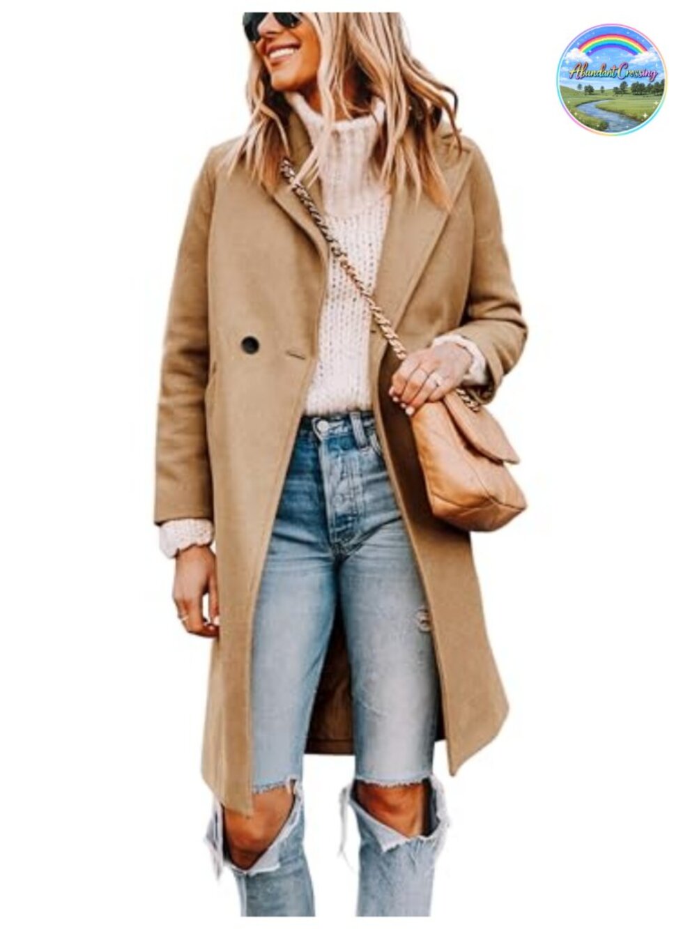 Wool Blend Pea Coat Long Sleeve Notch Collar Knee Length Winter Jacket